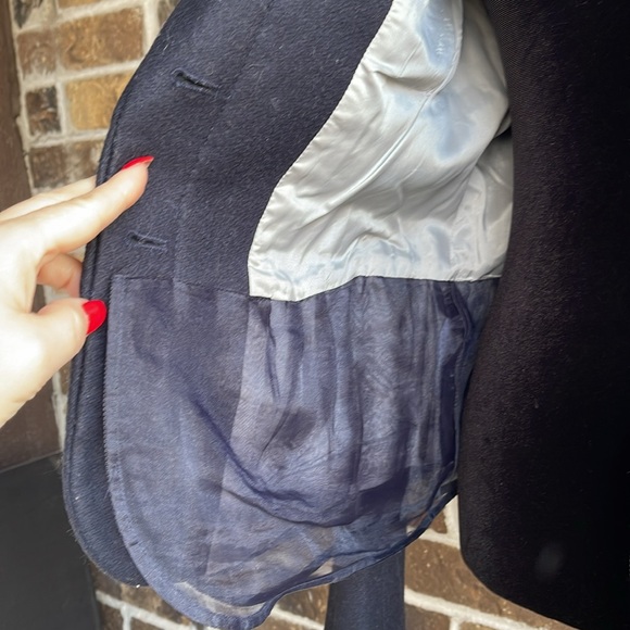 LOFT Navy Blue Mesh Trim Jacket Blazer Wool Blend - Picture 10 of 16